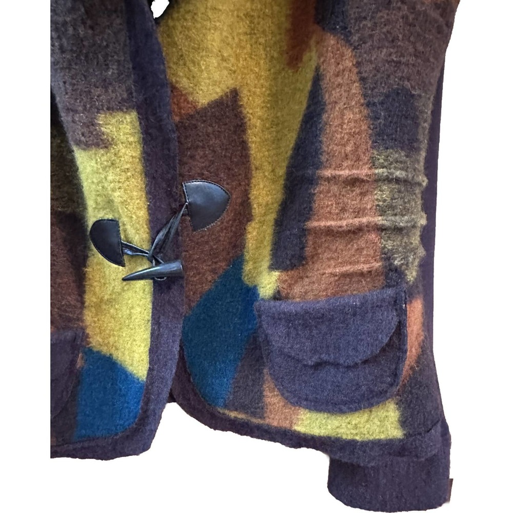 V278, INSIGHT Women’s FELTED Brown Yellow Red WOOL Blend Cardigan Size 12 - Picture 4 of 11